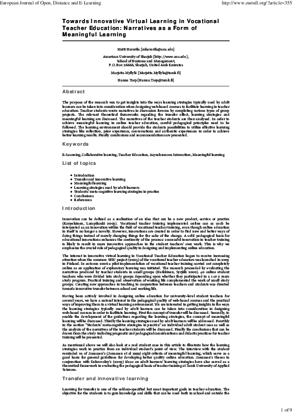(PDF) Towards Innovative Virtual Learning in Vocational Teacher ...