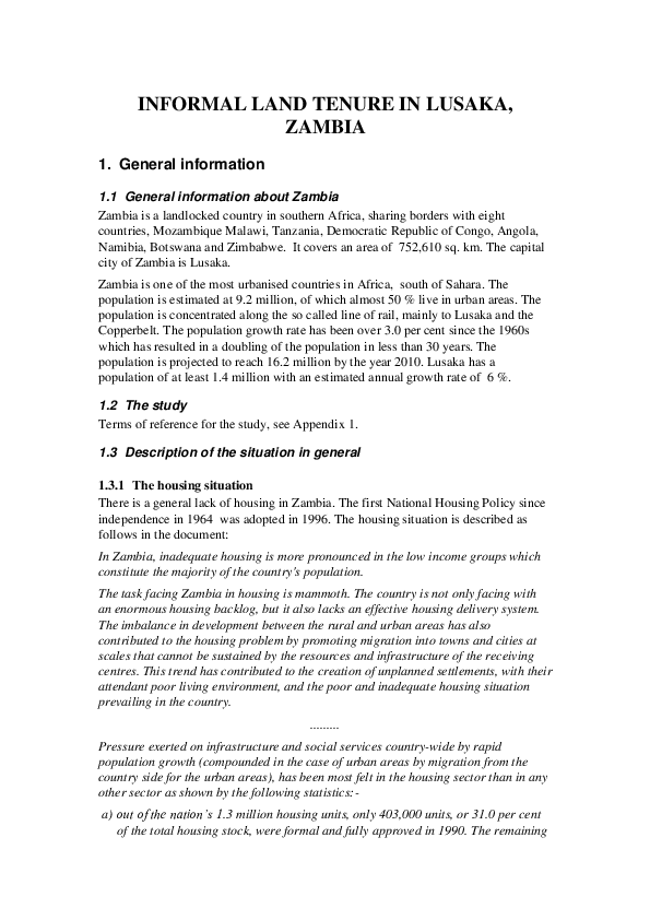 (PDF) INFORMAL LAND TENURE IN LUSAKA, ZAMBIA Benita Nordin Academia.edu