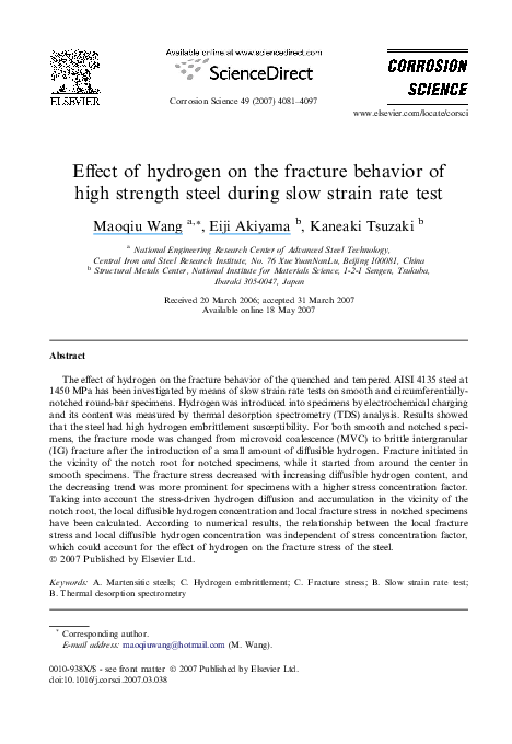 (PDF) Effect of hydrogen on the fracture behavior of high strength ...