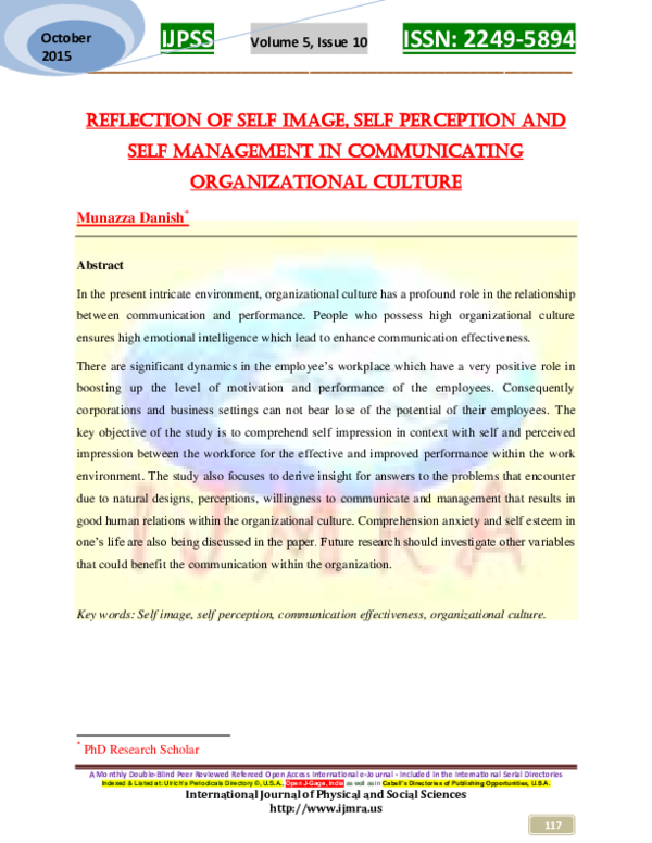 (PDF) Reflection of self image, self perception and self management in