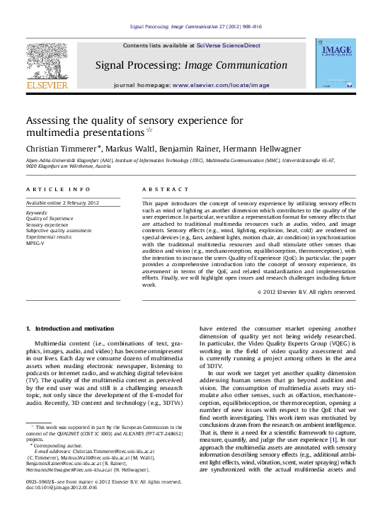 (PDF) Assessing the quality of sensory experience for multimedia ...