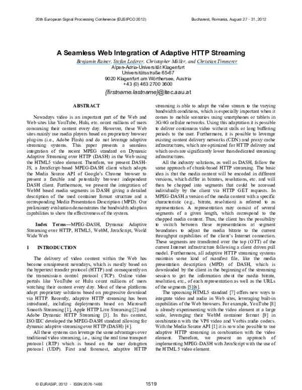 (PDF) A Seamless Web Integration of Adaptive HTTP Streaming