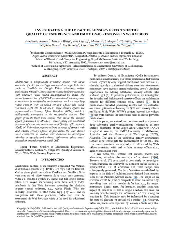 (PDF) Investigating the impact of sensory effects on the Quality of ...