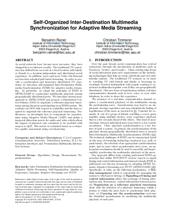 (PDF) Self-Organized Inter-Destination Multimedia Synchronization For ...