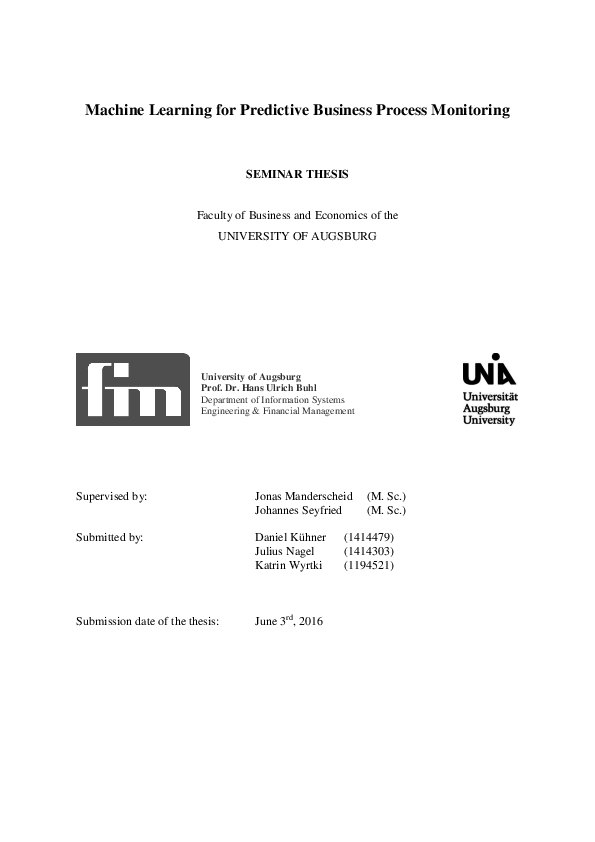 (PDF) Machine Learning for Predictive Business Process Monitoring