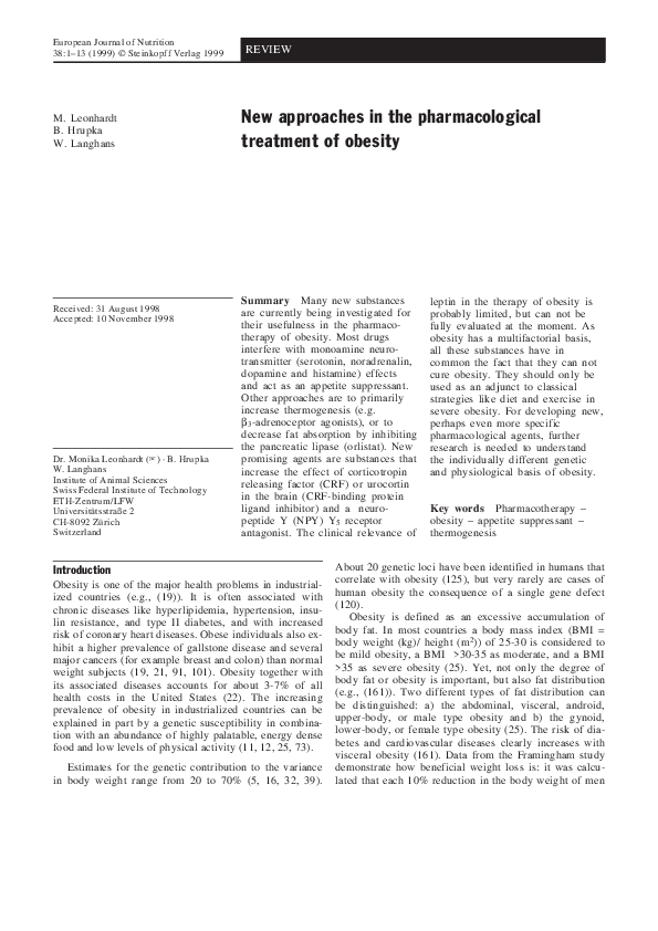 (PDF) New approaches in the pharmacological treatment of obesity