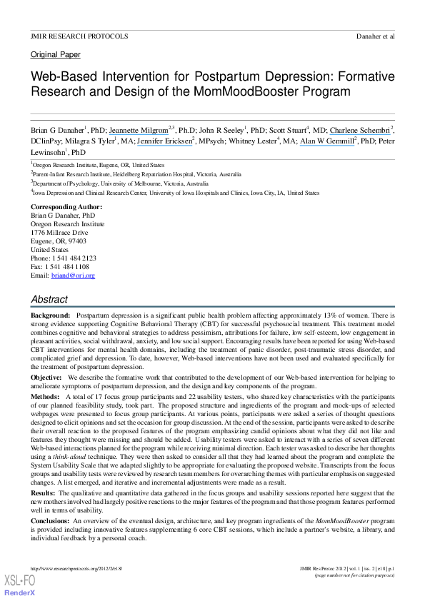 (PDF) Web-based Intervention for Postpartum Depression: Formative ...
