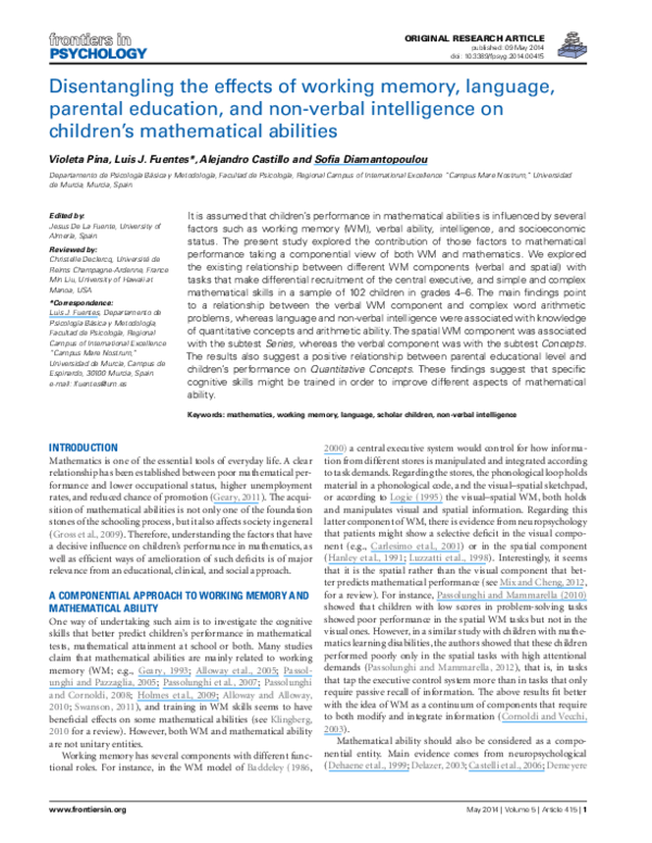 (PDF) Disentangling the effects of working memory, language, parental ...