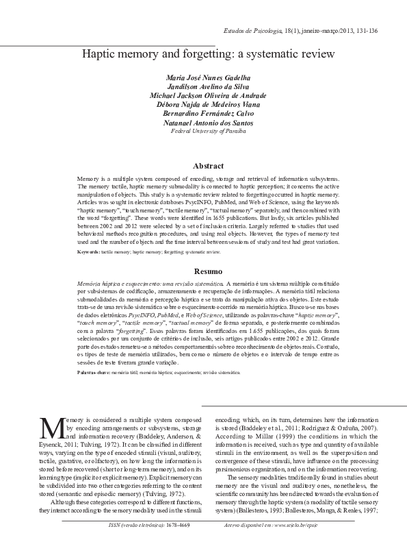 (PDF) Haptic memory and forgetting: a systematic review