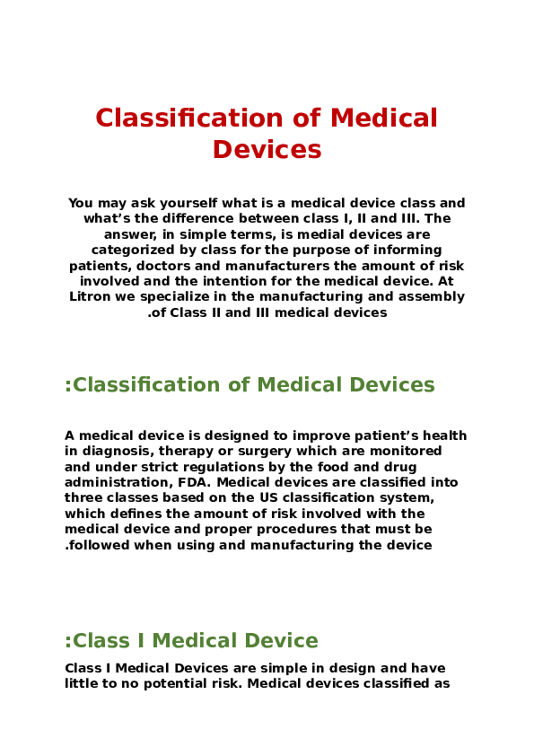 (DOC) Classification of Medical Devices