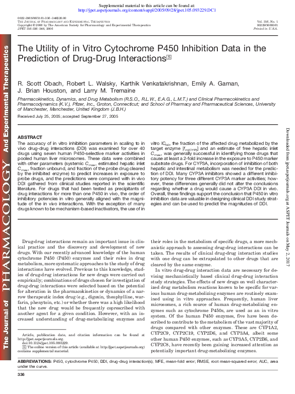 (PDF) The Utility of in Vitro Cytochrome P450 Inhibition Data in the ...
