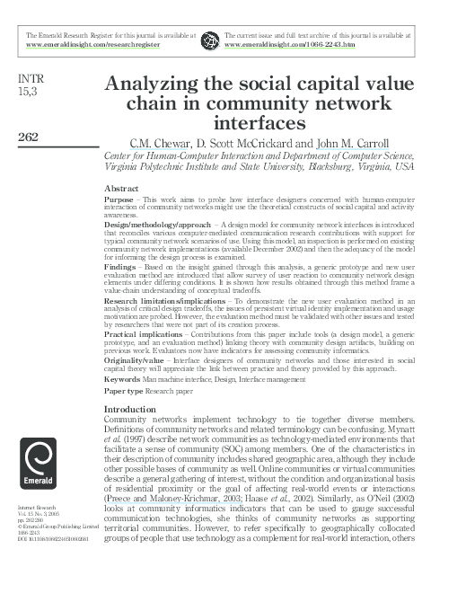 (PDF) Analyzing the social capital value chain in community network ...