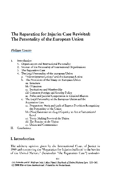 (PDF) The Reparation for Injuries Case Revisited: The Personality of ...