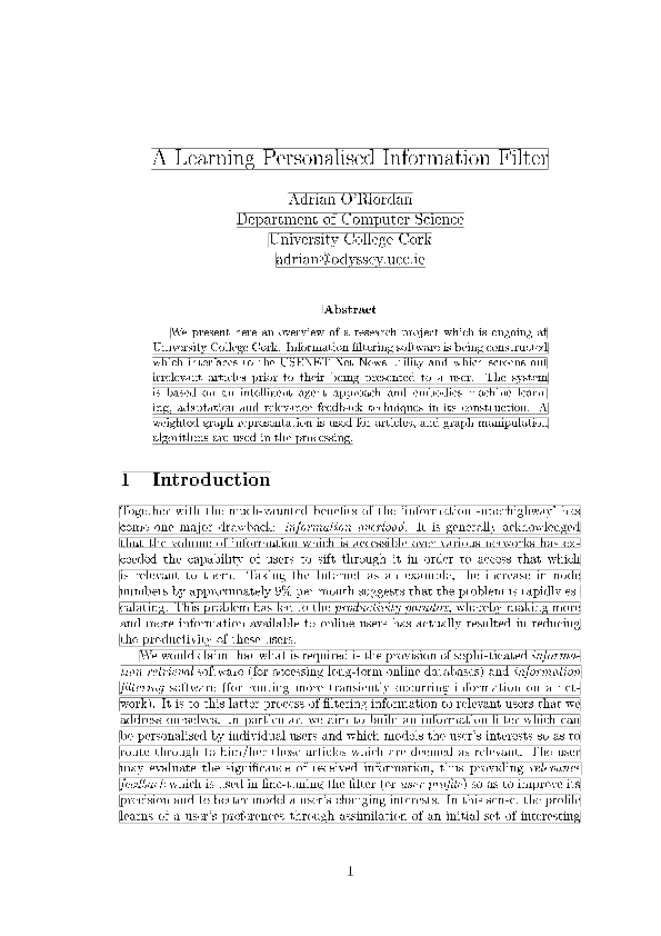 (PDF) A Learning Personalised Information Filter