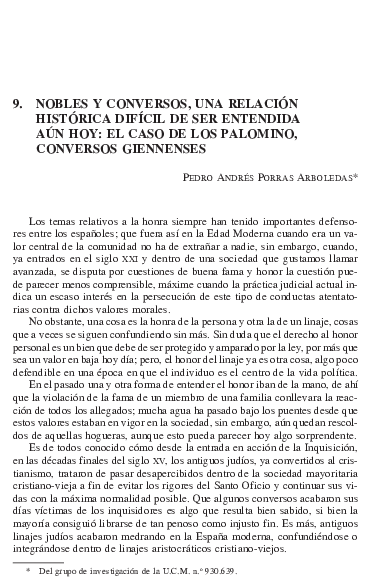 Nobles y conversos, una relación histórica difícil de ser entendida aún hoy: el caso de los Palomino, conversos giennenses