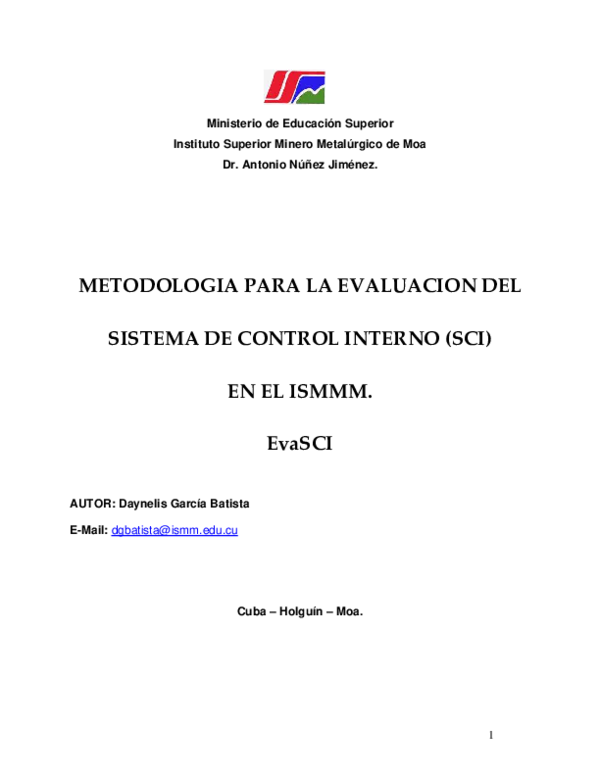 (PDF) METODOLOGIA PARA LA EVALUACION DEL SISTEMA DE CONTROL INTERNO (SCI