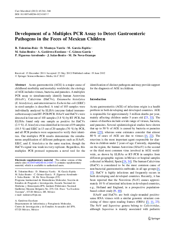 (PDF) Development of a Multiplex PCR Assay to Detect Gastroenteric ...