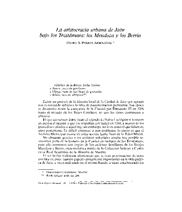 La aristocracia urbana de Jaén bajo los Trastámara: los Mendoza y los Berrio