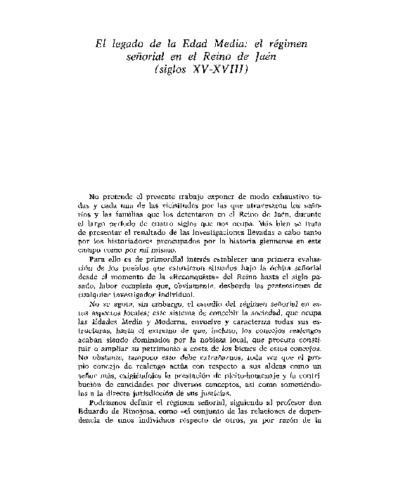 El legado de la Edad Media: el régimen señorial en el Reino de Jaén (siglos XV-XVIII)