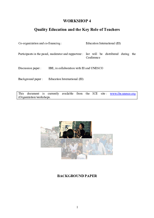 (PDF) WORKSHOP 4 Quality Education and the Key Role of Teachers