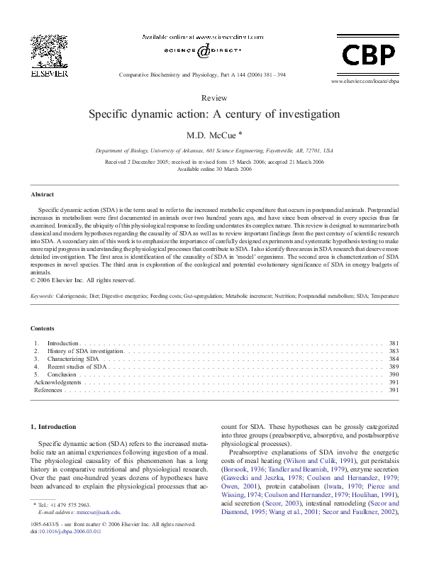 (PDF) Specific dynamic action: A century of investigation