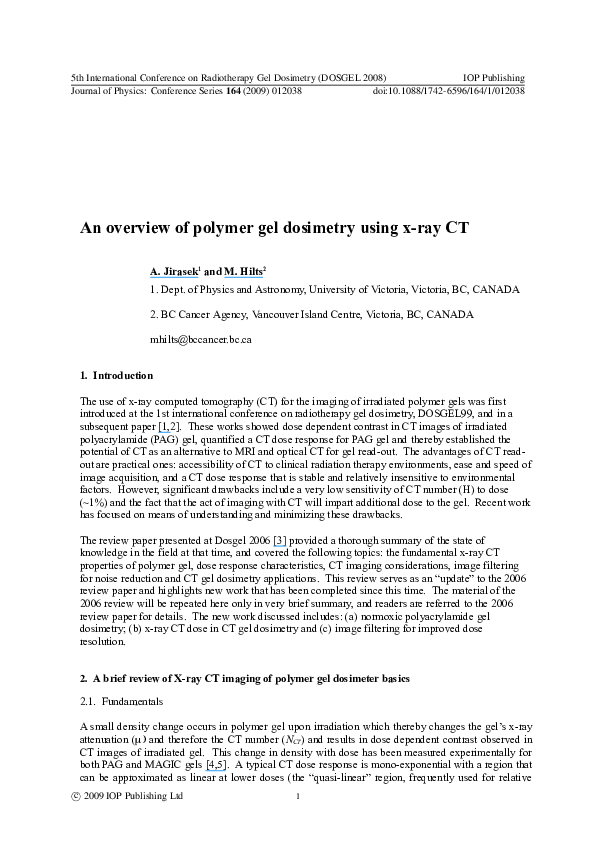 (PDF) An overview of polymer gel dosimetry using x-ray CT