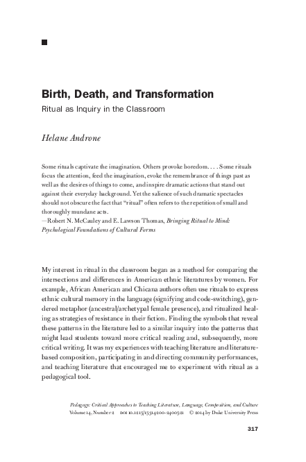 (PDF) Birth, Death, and Transformation: Ritual as Inquiry in the Classroom