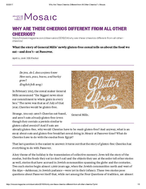 (PDF) Why are these Cheerios Different from all other Cheerios?