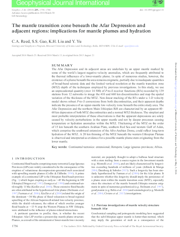 (PDF) The mantle transition zone beneath the Afar Depression and ...