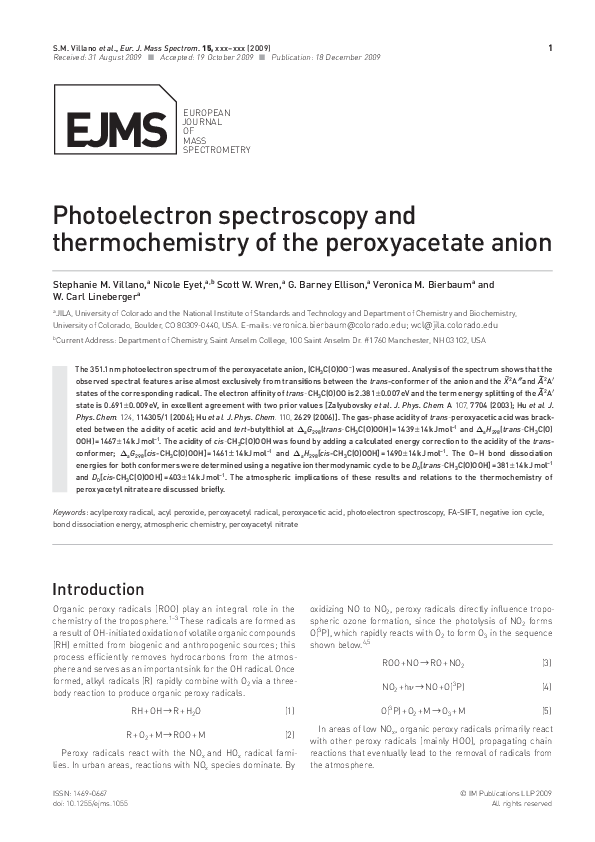(PDF) Photoelectron spectroscopy and thermochemistry of the