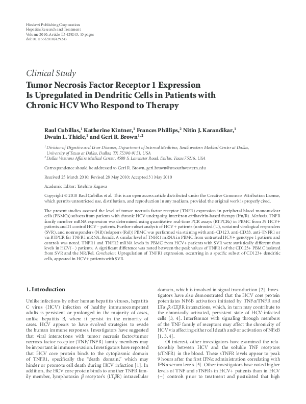 (PDF) Tumor Necrosis Factor Receptor 1 Expression Is Upregulated in ...