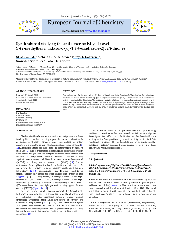 (PDF) Synthesis and studying the antitumor activity of novel 5-(2 ...