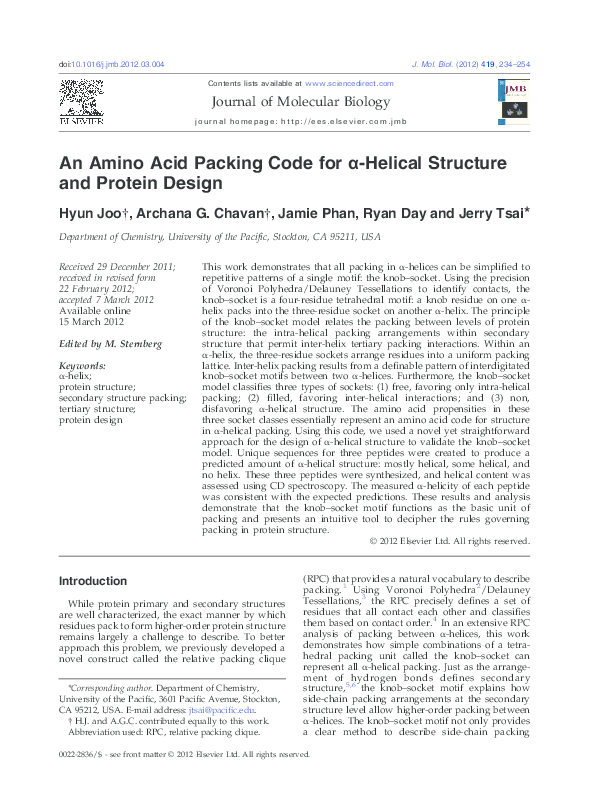 (PDF) An Amino Acid Packing Code for α-Helical Structure and Protein Design