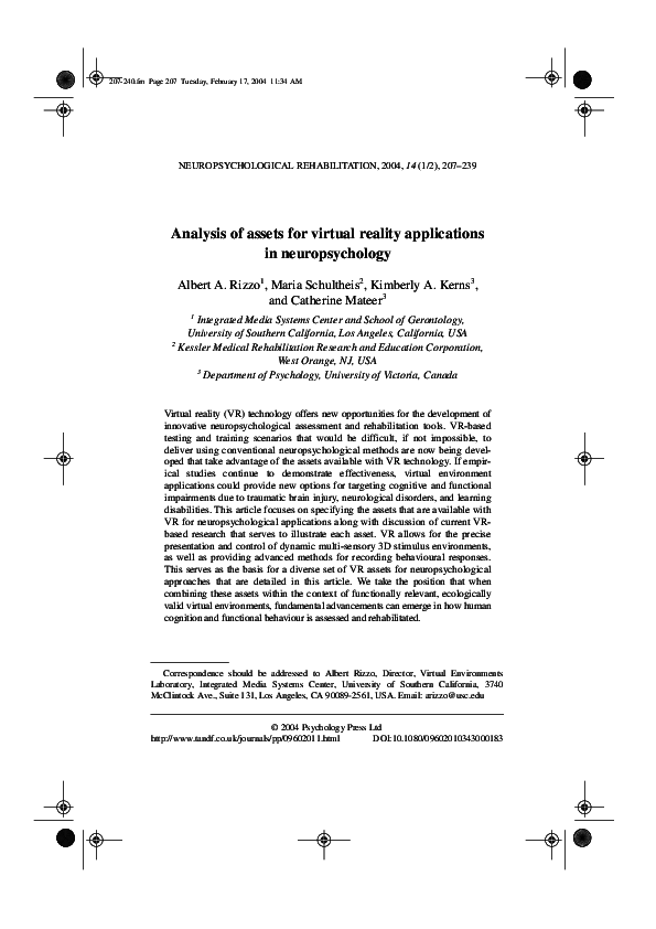 (PDF) Analysis of assets for virtual reality applications in