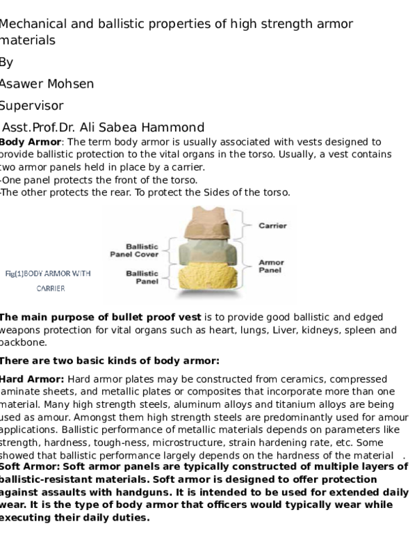 (DOC) الملخص Mechanical and ballistic properties of high strength armor ...