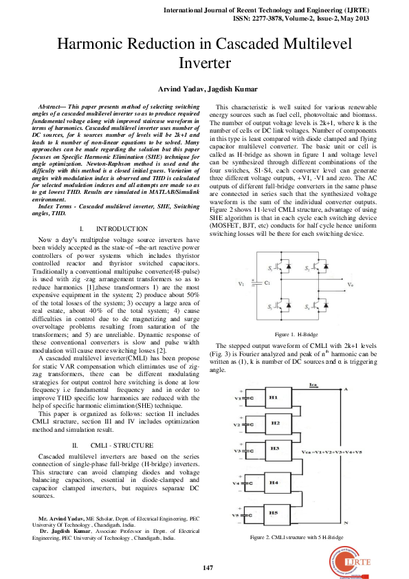 (PDF) Harmonic Reduction in Cascaded Multilevel Inverter