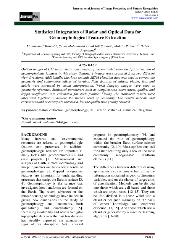 (PDF) Statistical Integration of Radar and Optical Data for ...