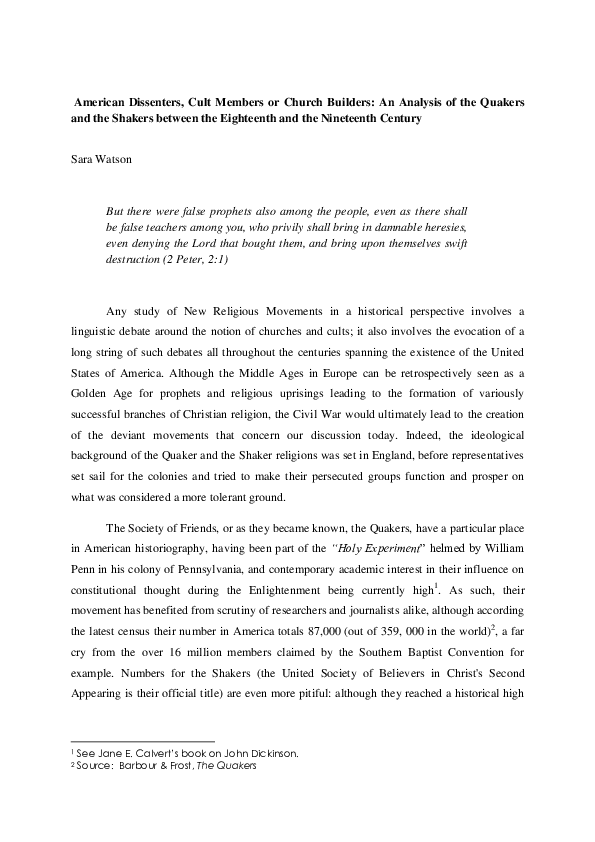 (PDF) American Dissenters, Cult Members or Church Builders An Analysis