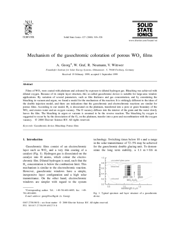 (PDF) Mechanism of the gasochromic coloration of porous WO3 films