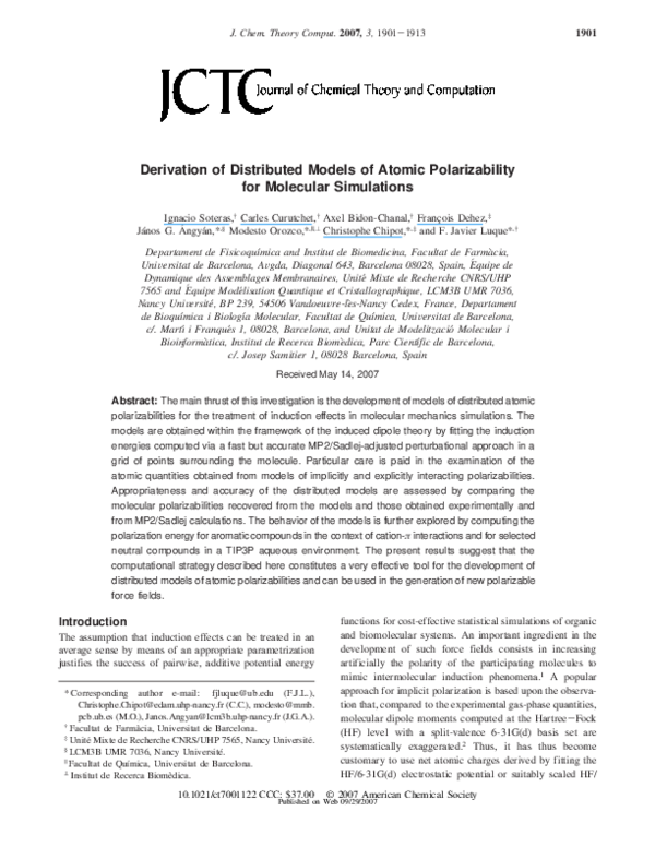 (PDF) Derivation of Distributed Models of Atomic Polarizability for ...