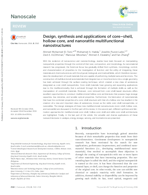 PDF) Design, synthesis and applications of core–shell, hollow core