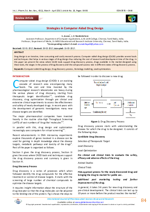 (PDF) strategies in computer aided drug design aruna sundaram