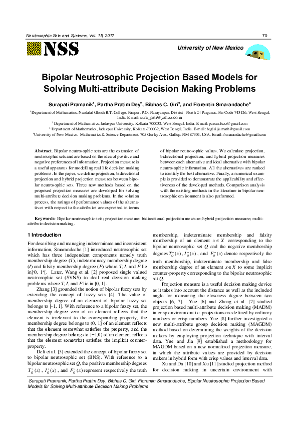 (PDF) Bipolar Neutrosophic Projection Based Models for Solving Multi ...