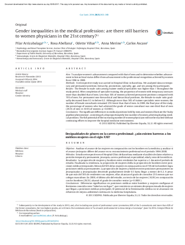 (PDF) Gender inequalities in the medical profession: are there still ...