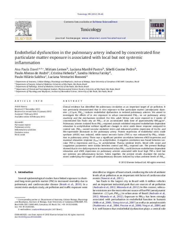(PDF) Endothelial dysfunction in the pulmonary artery induced by ...