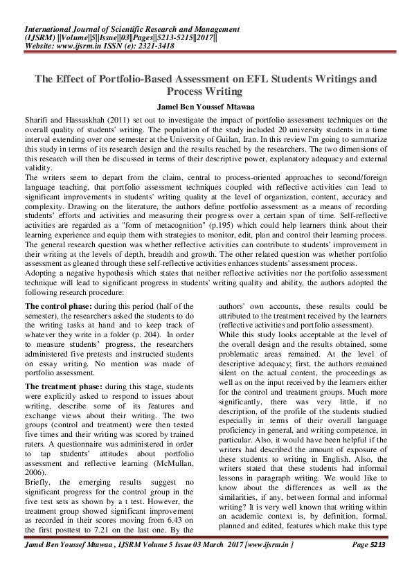 (PDF) The Effect of Portfolio-Based Assessment on EFL Students Writings ...