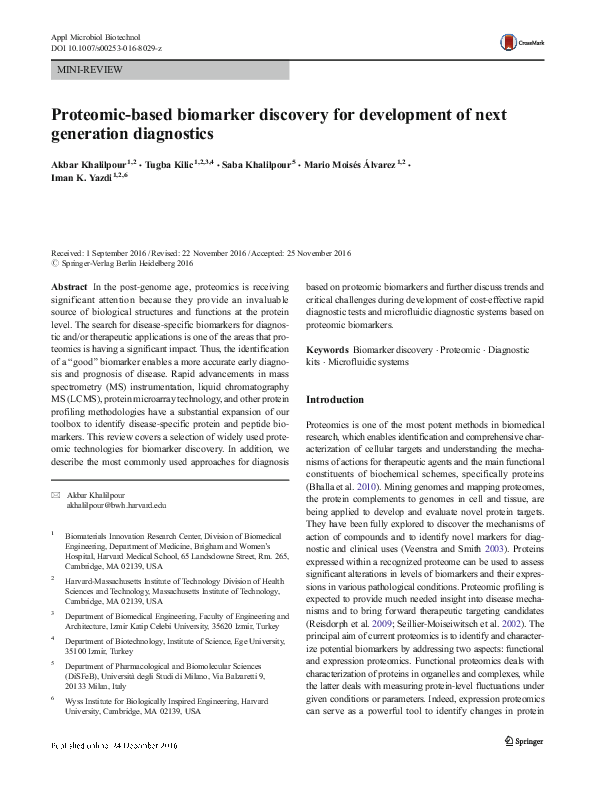 (PDF) Proteomic-based biomarker discovery for development of next ...