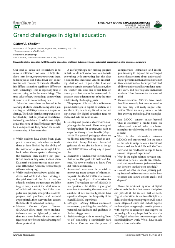 (PDF) Grand Challenges in Digital Education