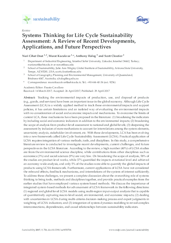 (PDF) Systems Thinking for Life Cycle Sustainability Assessment: A ...
