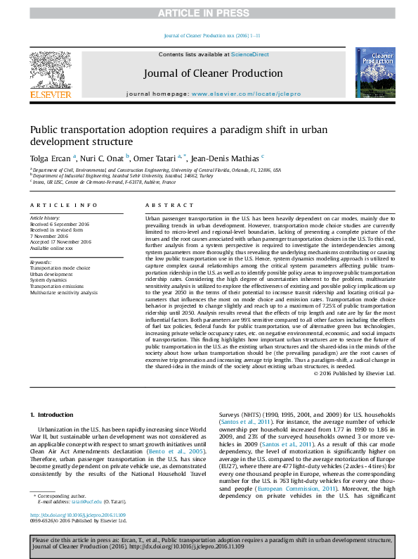 (PDF) Public transportation adoption requires a paradigm shift in urban ...